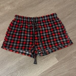 Red & Black Plaid Fleece Pajama Shorts